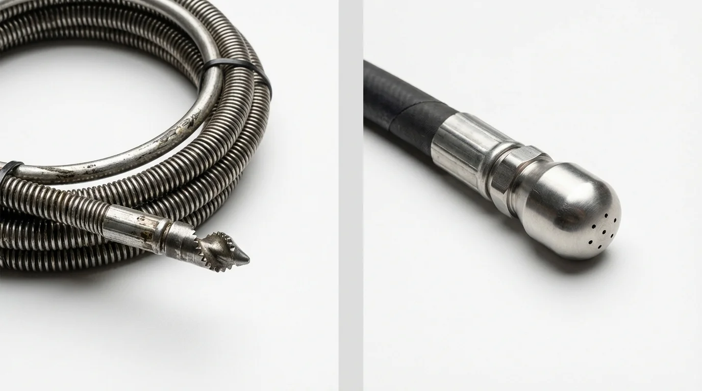 Drain snake cable and hydro jetting nozzle used for drain cleaning in Belzoni, MS