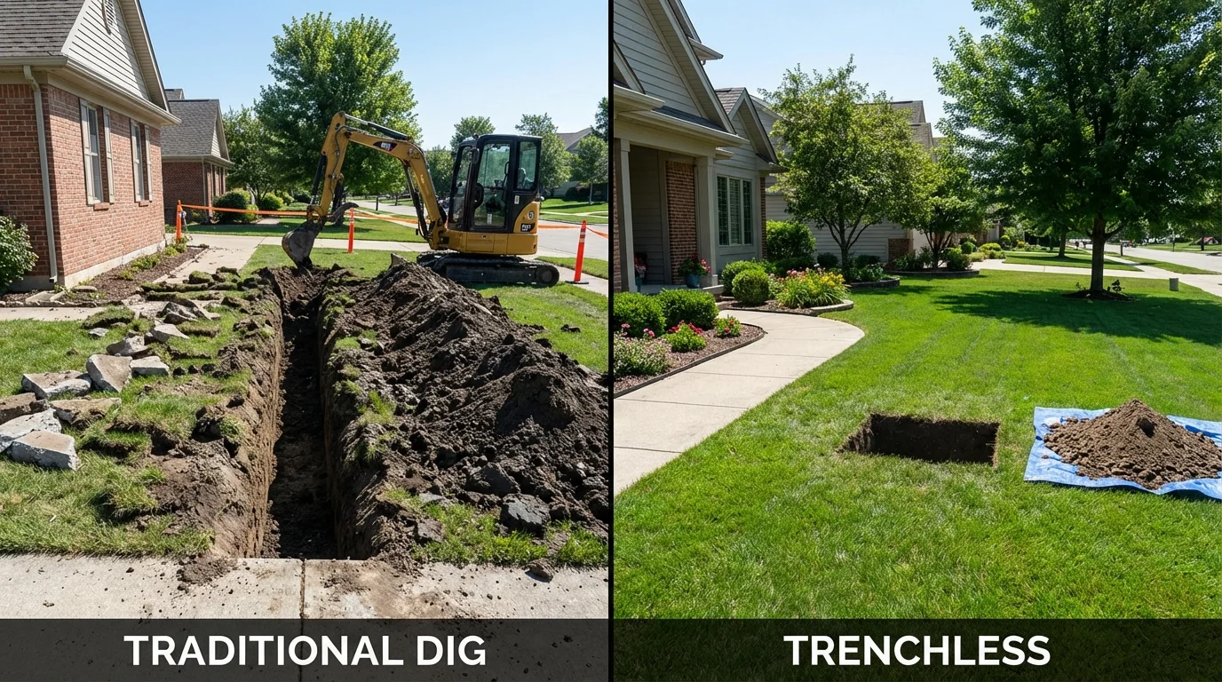 Trenchless sewer repair with minimal yard damage versus traditional excavation in Belzoni, MS